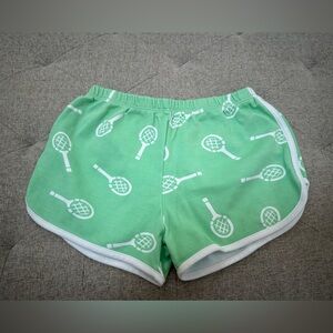 The Beaufort Bonnet Company cotton tennis shorts green and white tennis racquets